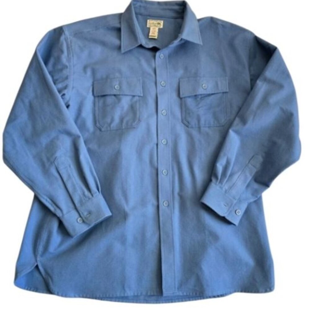 L.L. BEAN CHAMOIS SHIRT MEN XL Blue 100% Cotton Button Down Flannel